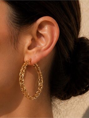 Gold Braided Hoop Earrings - Women Jewelry